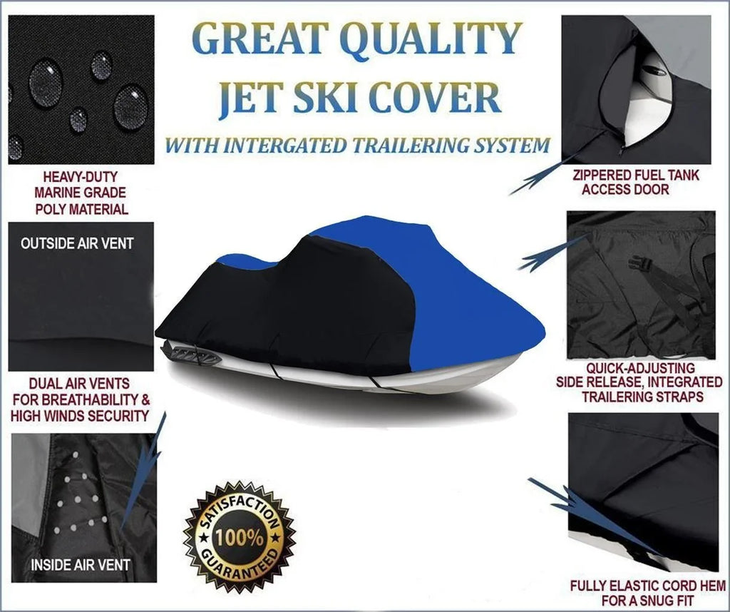1998 2002 BLACK 2000 / 99 JET SKI JH1200 2005 2 PWC Compatible 2001 600D Ultra HEAVY-DUTY, 2003 2004 150 / for Kawasaki Seater Cover BLUE