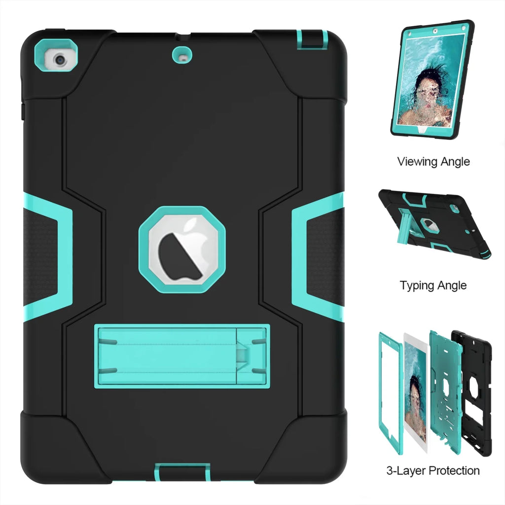 Armor 2018 A1823 2017/2018 Protective for Allytech 6th/5th 9.7 Layer Defender for 2017,iPad New (Black/Aqua) A1954 iPad Case,Three 9.7 A1822 Cover Apple Case iPad Shockproof Generation Case A1893