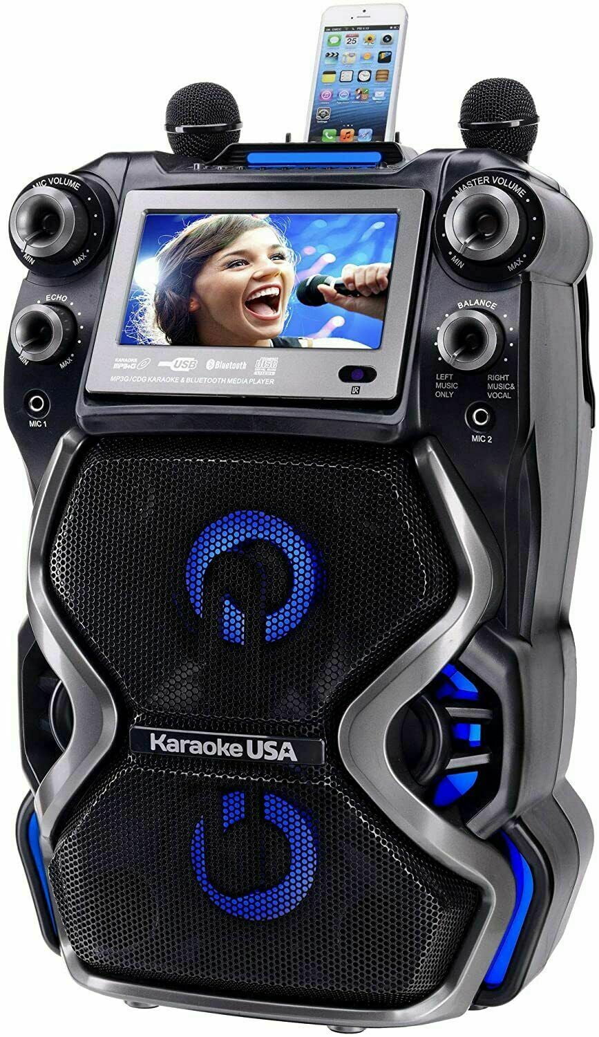 CDG/MP3G Mics w/ Karaoke Rechargeable 300W Player Karaoke Portable USA 2