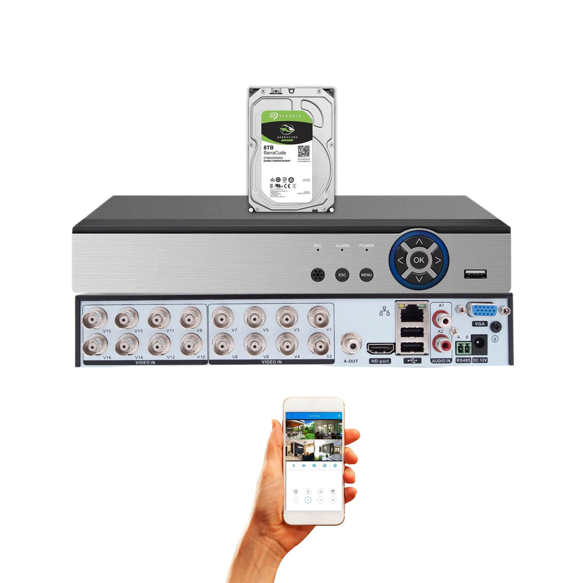 Compatible 16 Hybrid Cameras AHD Evertech Analog Camera Recorder TVI CVI 1080P 8TB DVR Security with Channel HDD with