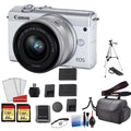 More Memory 64GB + Camera with EOS + Mirrorless Tripod + with 15-45mm (White) 2x Digital Canon Cards Battery Lens Kit Spare M200