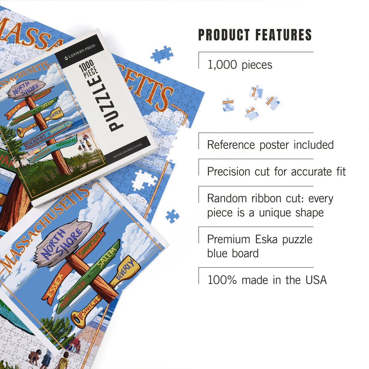 Jigsaw Massachusetts, North Press Piece Shore, Sign Lantern 1000 Puzzle, Destinations