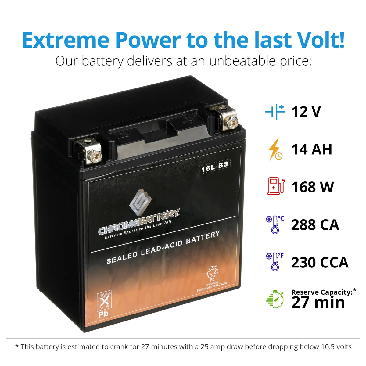 Battery YTX16L-BS for Ski 1995 550cc CCA) Kawasaki (16L-BS Jet Battery Chrome Ah, Sx Js550 Volt,14 12 230