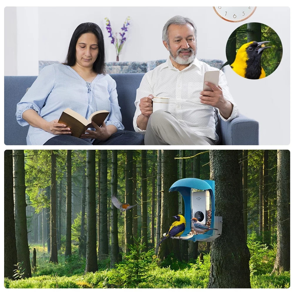 Rechargeable Feeder, Outdoor Feeder Automatic , Bird Wild Bird with Bird Camera, AI Recognition Sensing, House+ Bird Notification, Smart Battery App