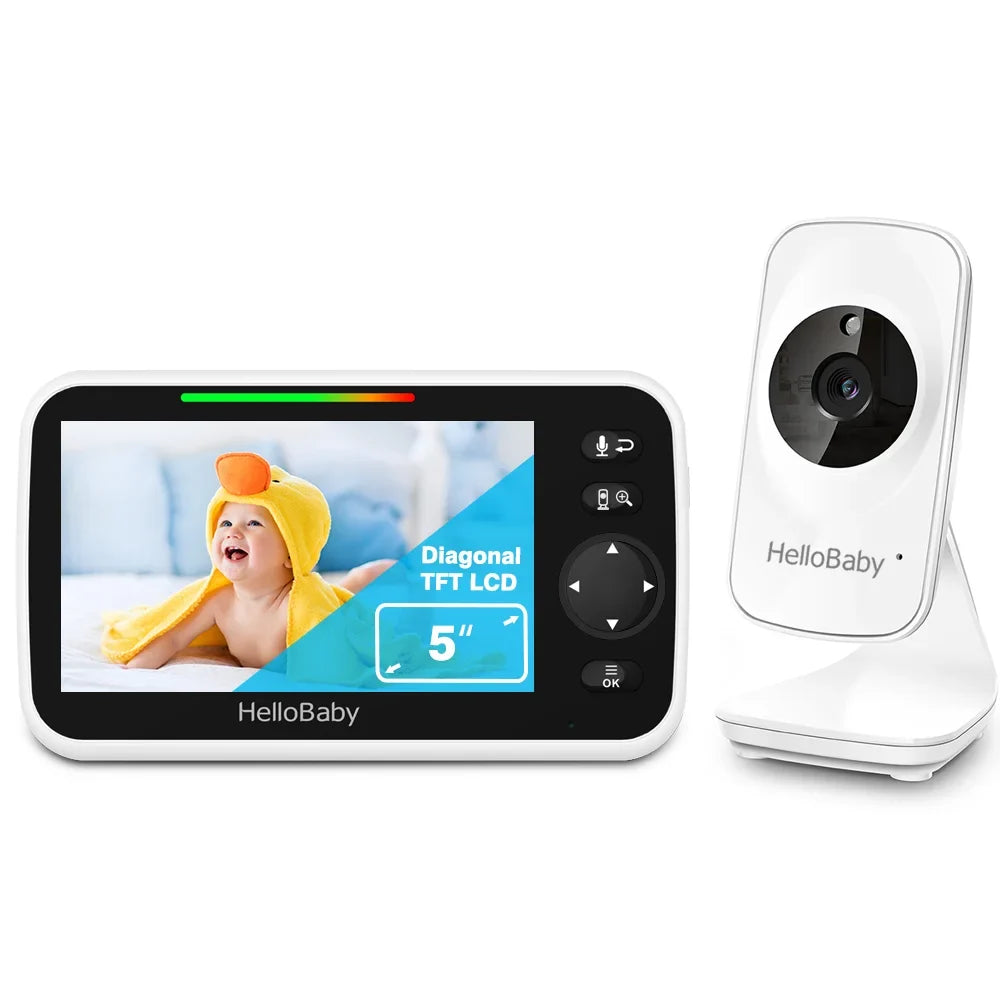 Lullaby, and 5 Baby Video 5" Screen, Mode Audio Two with Night VOX HelloBaby Camera, Camera LCD and Monitor Temperature Way Infrared Display, Vision, Audio, inches Monitor Color