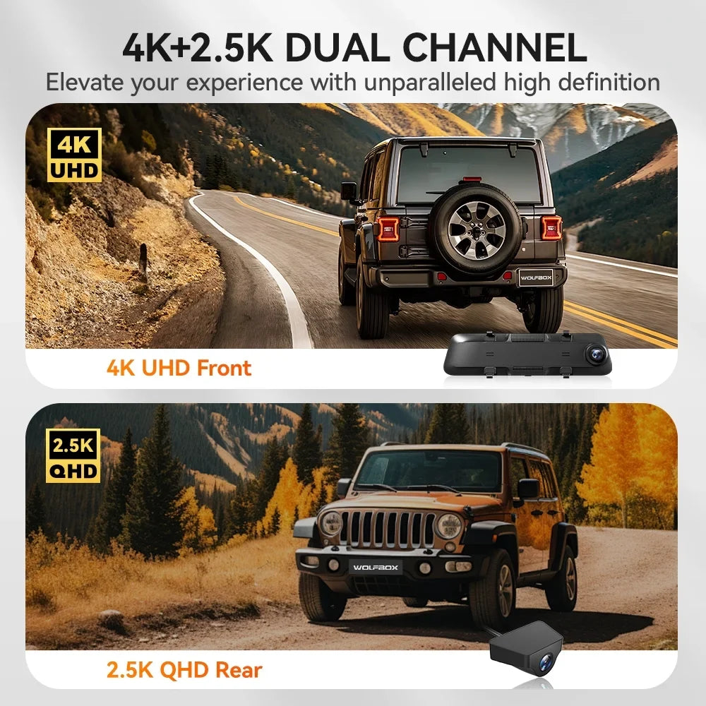 Car Mirror Camera, for View 12" Dash 2.5K Rearview Night 64GB Free Dash GPS Front Cam, Rear and Camera & Cam 4K WDR, Mirror WOLFBOX Dash Card Rear Vision, with