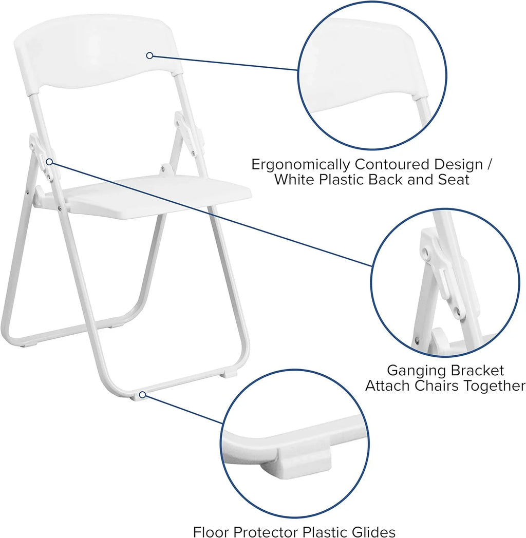 White Folding Duty With Capacity Ganging Lb. 500 Series Heavy Chair Brackets Plastic Built-In HERCULES