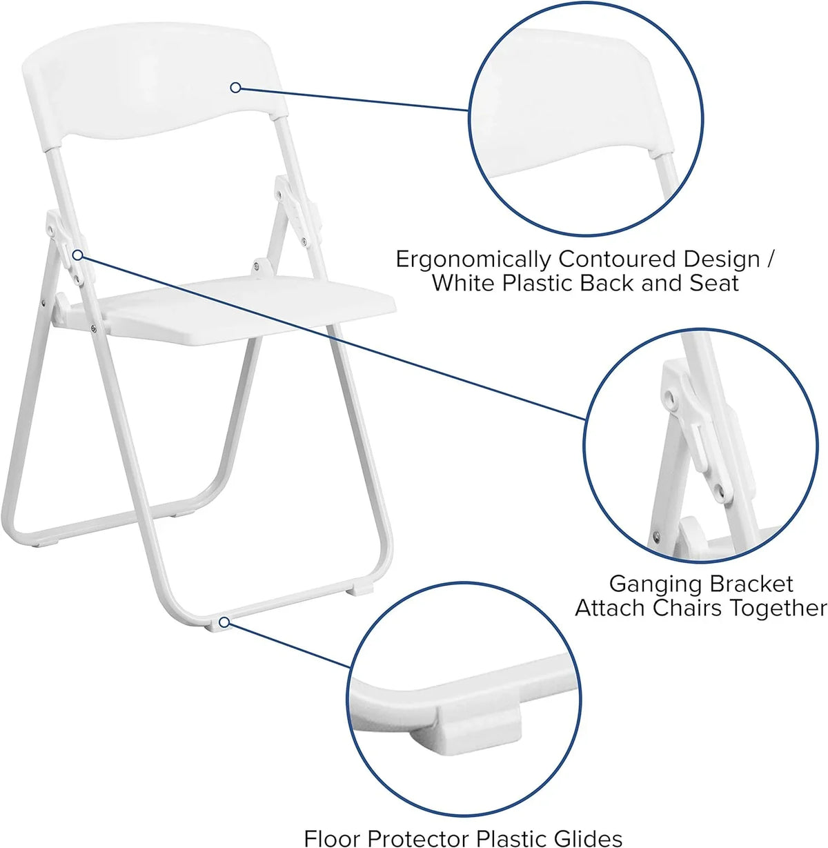 White Folding Duty With Capacity Ganging Lb. 500 Series Heavy Chair Brackets Plastic Built-In HERCULES