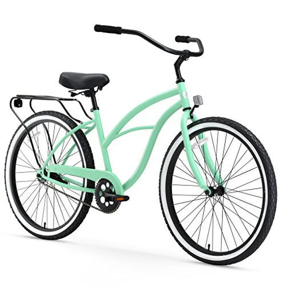 and The Wheels Black Women's 26" Beach sixthreezero Bicycle Around Green Grips Cruiser Single-Speed Block Seat Mint with