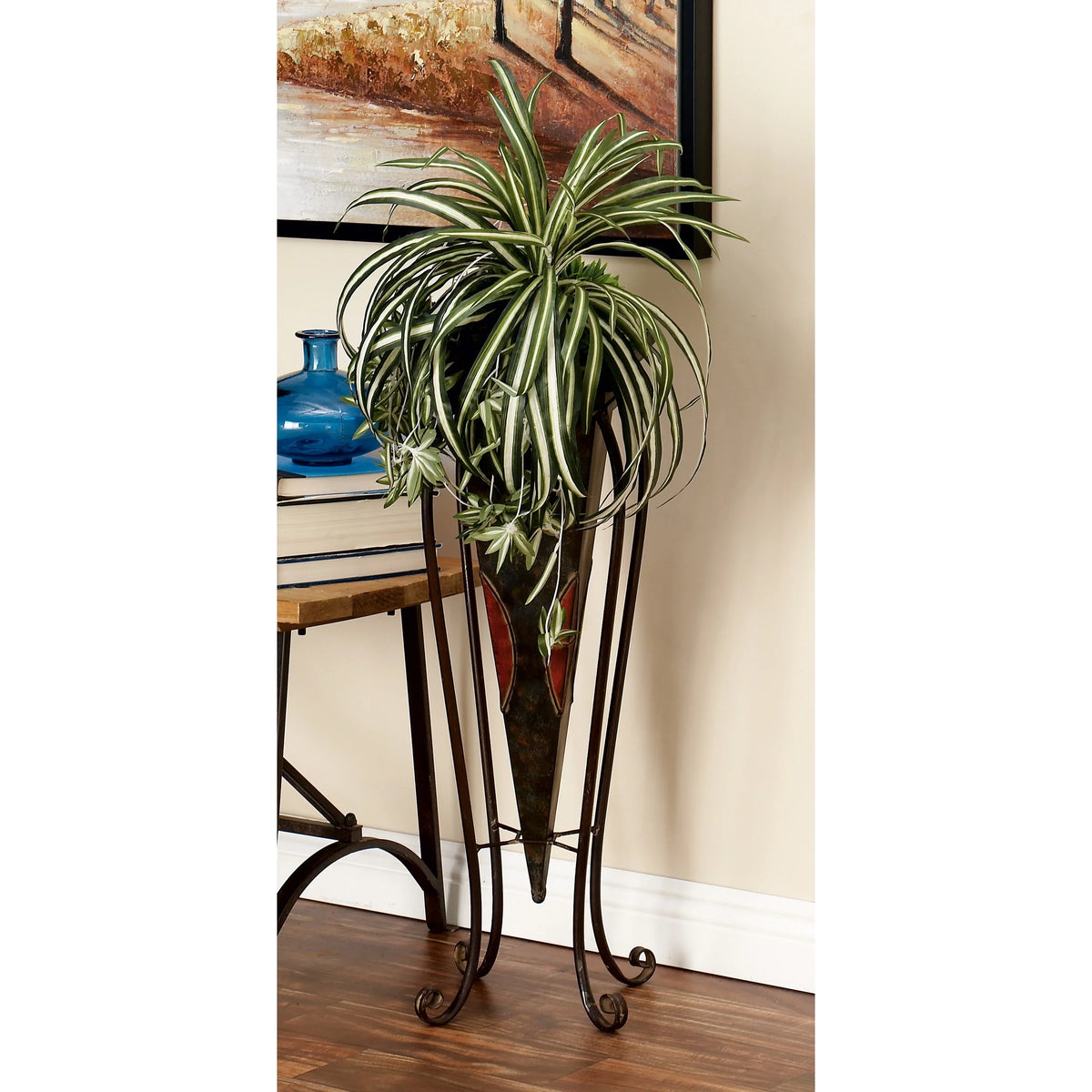 (2 DecMode Outdoor 28"H Indoor Count) Stand Planter Metal Scroll with Brown 30",