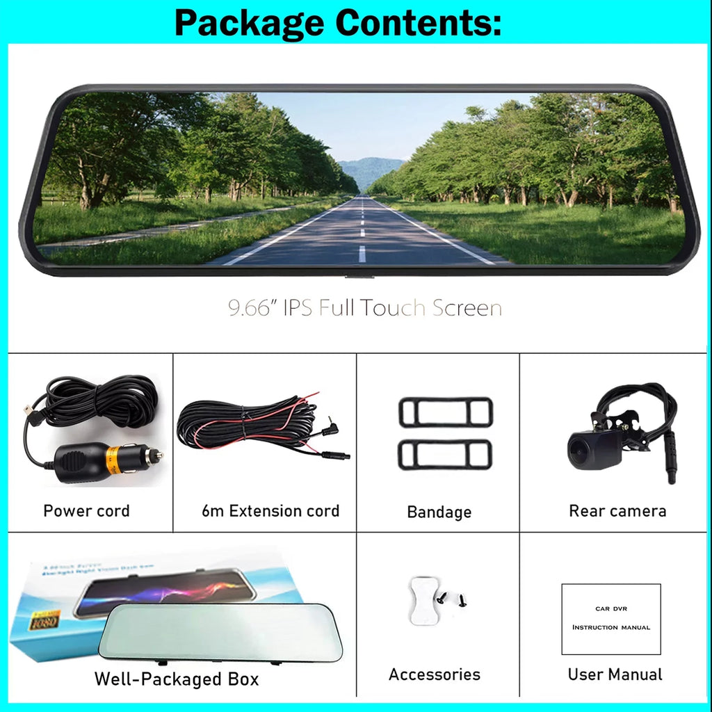 Mirror Vision, Cam WDR Camera, Parking Waterproof FHD Erago Full Moniter Backup Night Screen G-Sensor, , and for Touch Front Rear Rear Camera, 1080p View Dash Car