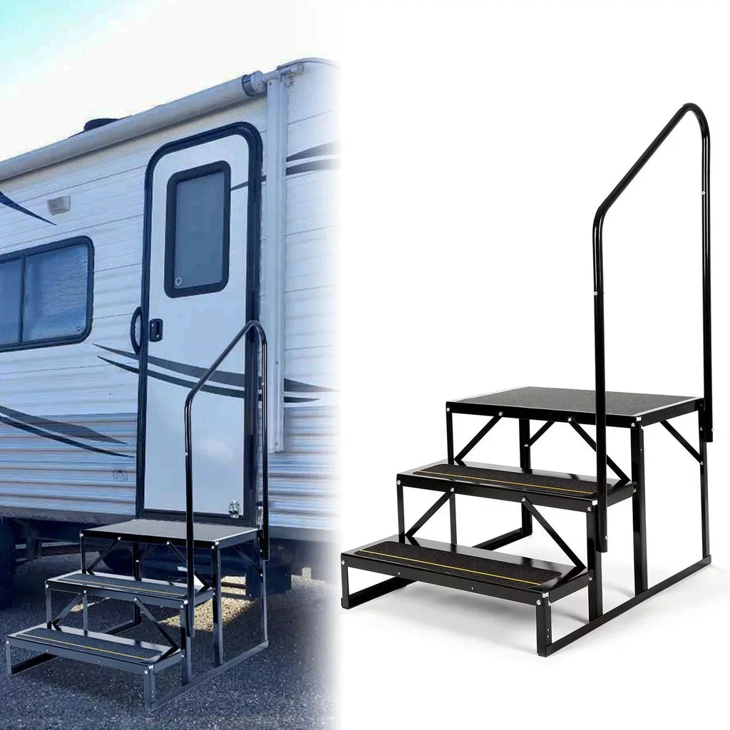 Steel Rail Steps Trailer Hand-railing HECASA Side RV Armrest W/ Stairs 3 Travel Load Hand Trailer for Universal Camper