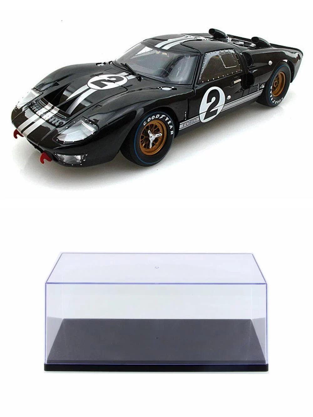 Silver w/ Diecast - Case #2, Car Black Ford Toy Car MK - Stripes 1/18 Scale - GT-40 w/Display Shelby SC408 II 1966 Diecast Model