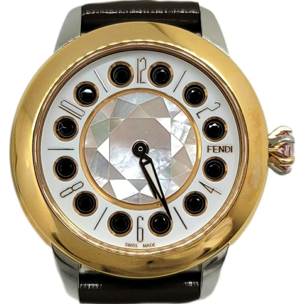 New) FENDI SS Fashionable Women's Topaz Belt Black 3 Shell Eye (Like Shine Brown Quartz Watch Enamel Spinel Pre-Owned Fendi Colors Clock