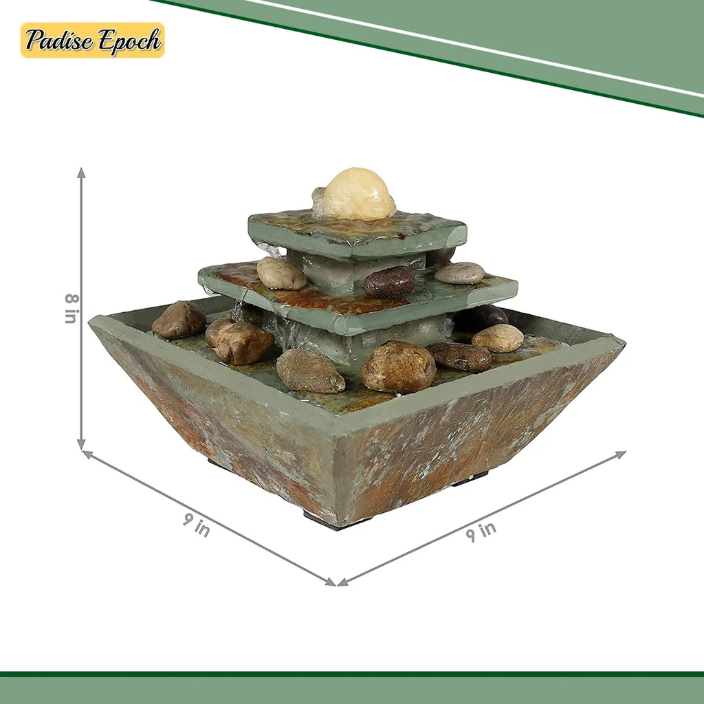Accent Living - Water Office, Tabletop - Polished Room with and Ascending Stone Home Inch Decor Slate 8 - Tie Fountain Corded Bedroom or Electric LED Light for Ball