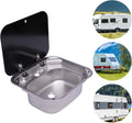 RV Kitchen Hand Lid Hand Sink Outdoor For Wash Kitchen Miumaeov Tempered RV Stainless Caravan, With Glass Basin Single Camper Sink Basin Steel Wash Bowl And Sink