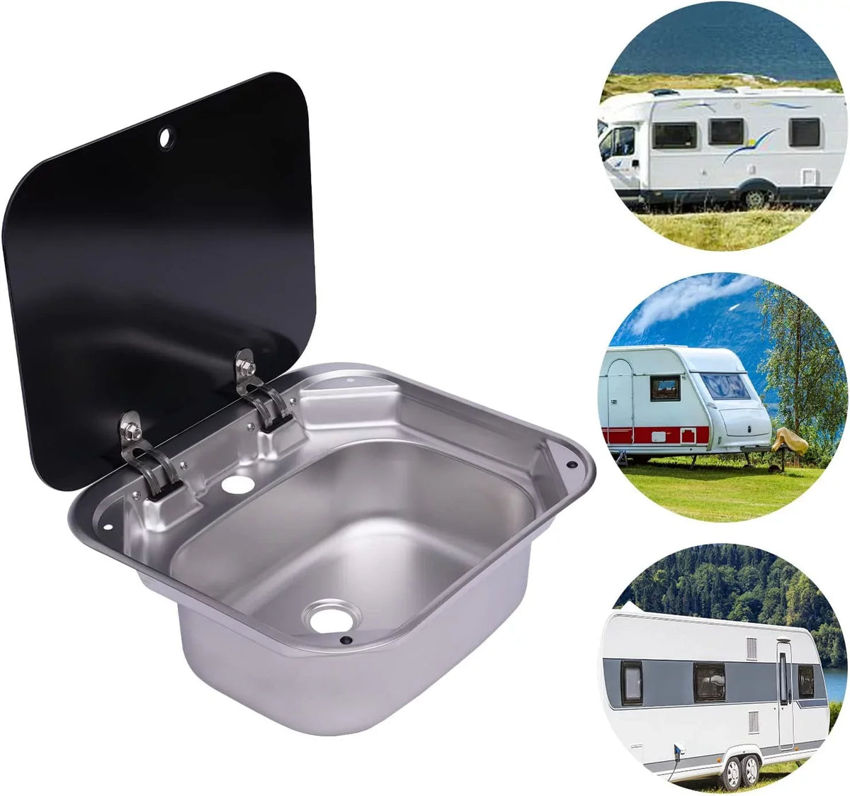 RV Kitchen Hand Lid Hand Sink Outdoor For Wash Kitchen Miumaeov Tempered RV Stainless Caravan, With Glass Basin Single Camper Sink Basin Steel Wash Bowl And Sink