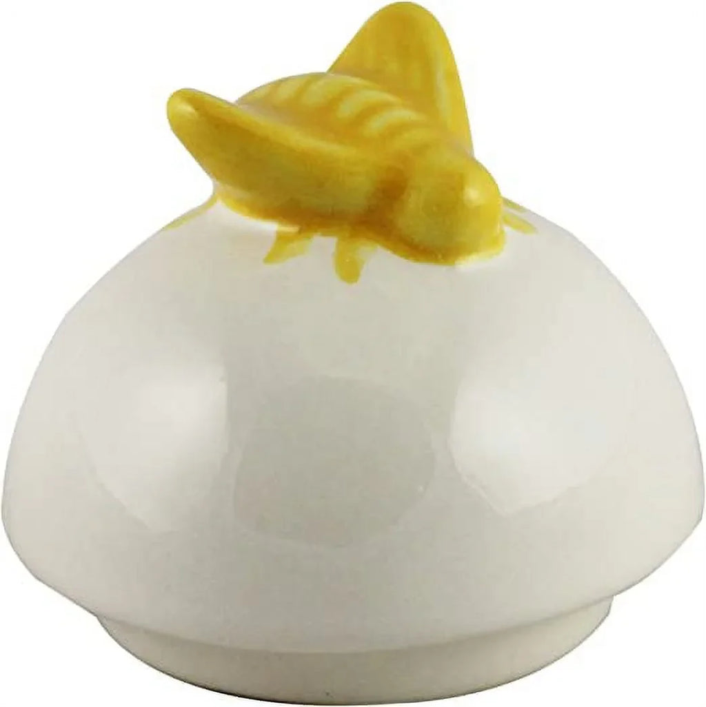 Lid Wooden on and Dipper Pot Yellow with Letters Dunn LL Black HONEY Kitchen Bee Rae Ivory Ceramic