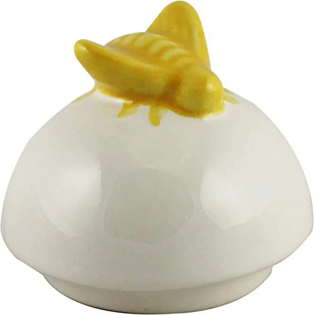 Lid Wooden on and Dipper Pot Yellow with Letters Dunn LL Black HONEY Kitchen Bee Rae Ivory Ceramic