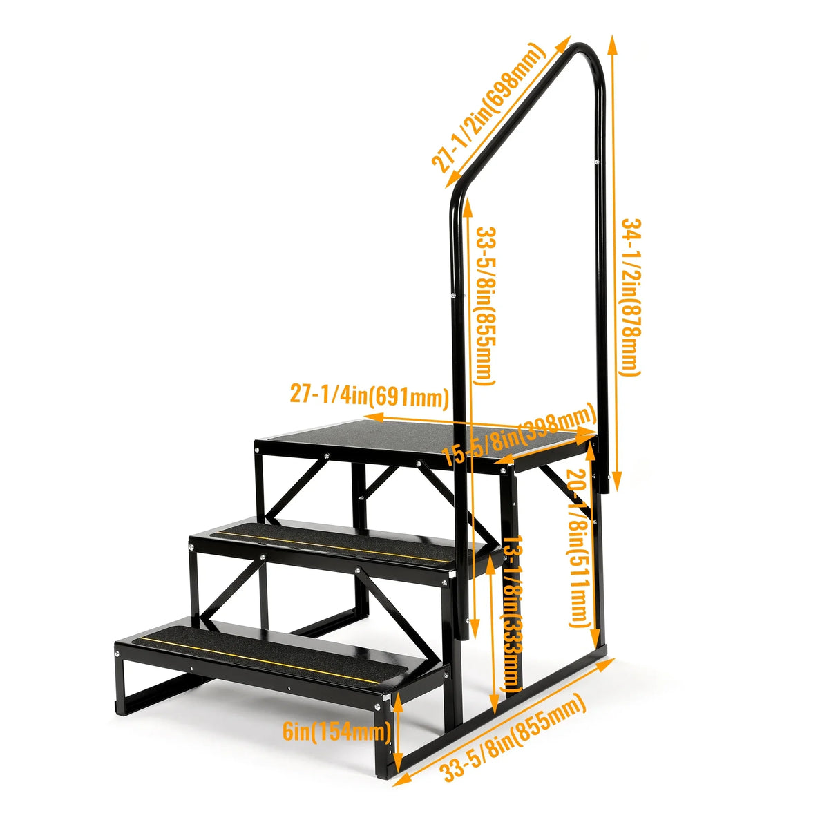 Steel Rail Steps Trailer Hand-railing HECASA Side RV Armrest W/ Stairs 3 Travel Load Hand Trailer for Universal Camper