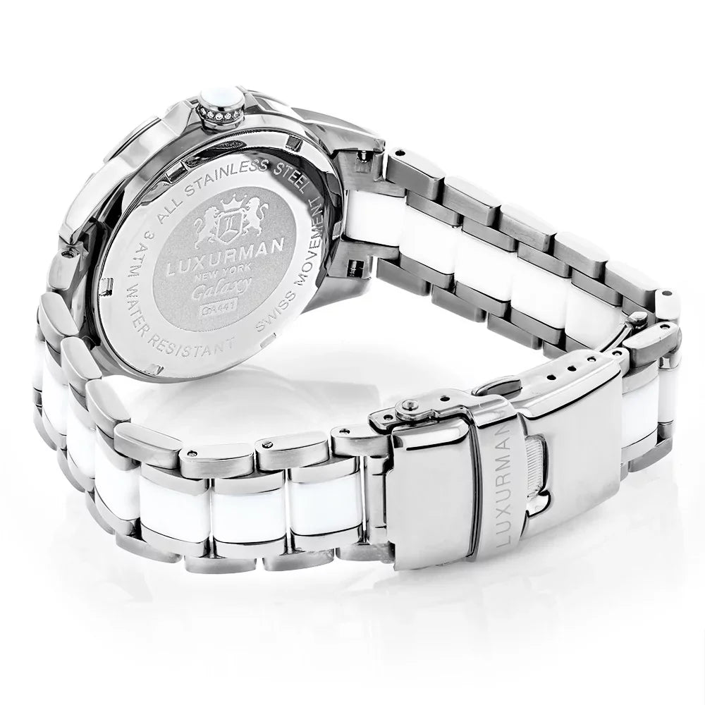 MOP Galaxy Watch Ladies 1.25ct Diamond White Ceramic