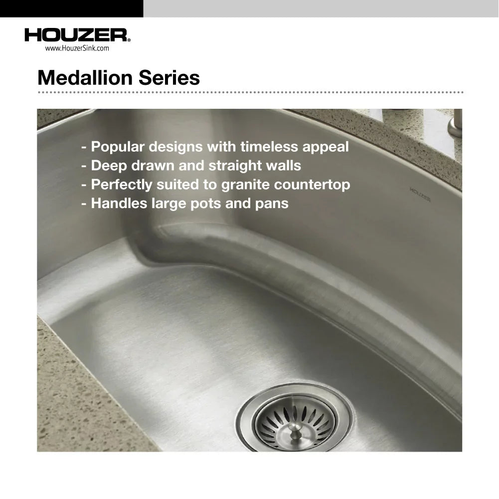 32-1/2" 14-15/16" 32-1/2" Bowl 18-1/2" MC-3210SL-1 Undermount x Houzer Stainless Double Sink x 20-11/16" Steel Kitchen 70/30 x