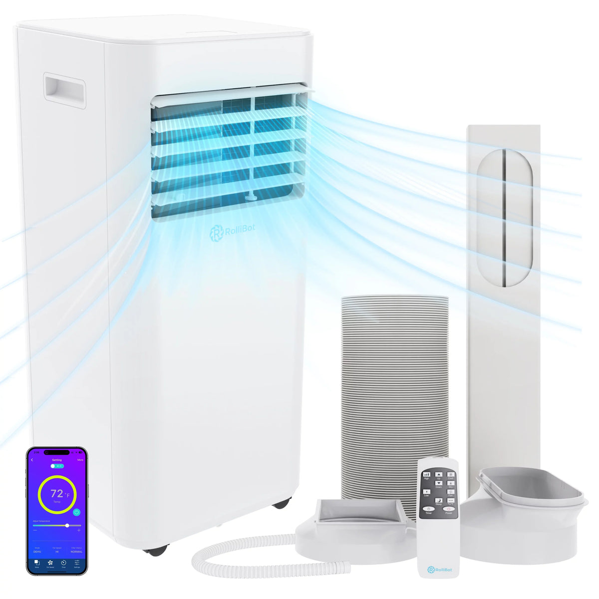 ft AC up Dehumidifier BTU Quiet 450 & Conditioner Covers & Enabled 10,000 Wi-Fi Air Rollicool to Sq Alexa Rooms Portable Portable