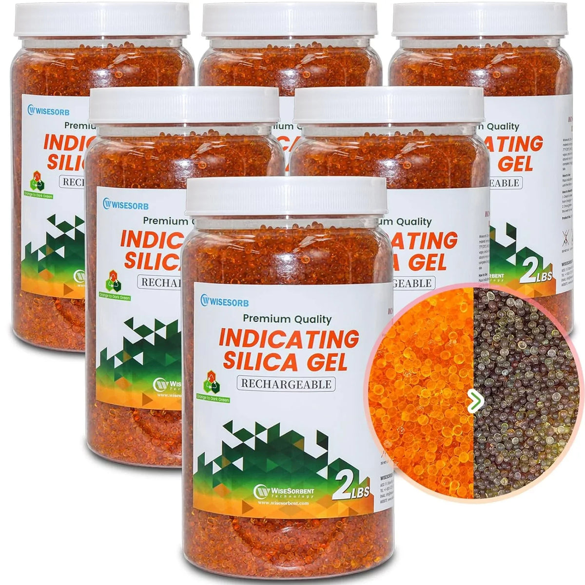 Indicating Reusable Beads, Silica Indicating Premium Drying 12LBS Desiccant Desiccant Silica Green, Gel Orange to Silica Dark Dehumidifier Wisesorb Gel Orange Storage, for