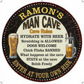 100140010216 Metal Garage Sign Wall Cave Round RAMON'S 14" Rules Man Decor