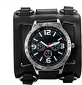Leather Sport Watch Quartz Hip-hop Retro Costume Wide Watches Dial Mens Watch Wrist Cuff Big Replaceable Japan Halloween for Steampunk Genuine Bracelet Military Black Gothic
