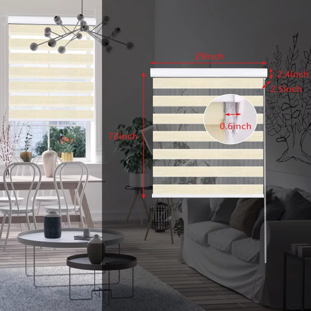 with 29" Beige L, Treatments Light Window Cover, x Roller Dual Sheer Shades Blinds Blinds and for Control for Striped Day LUCKUP Night, Zebra Layer 72" W Shades Windows, Valance