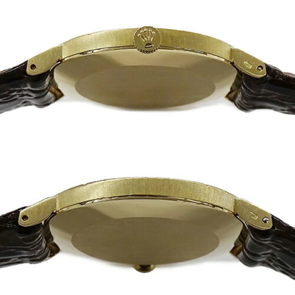 Polished Men's Rolex Pre-Owned Watch, 3831J Cellini (Fair) Leather, 750YG, Hand-wound, Gold,
