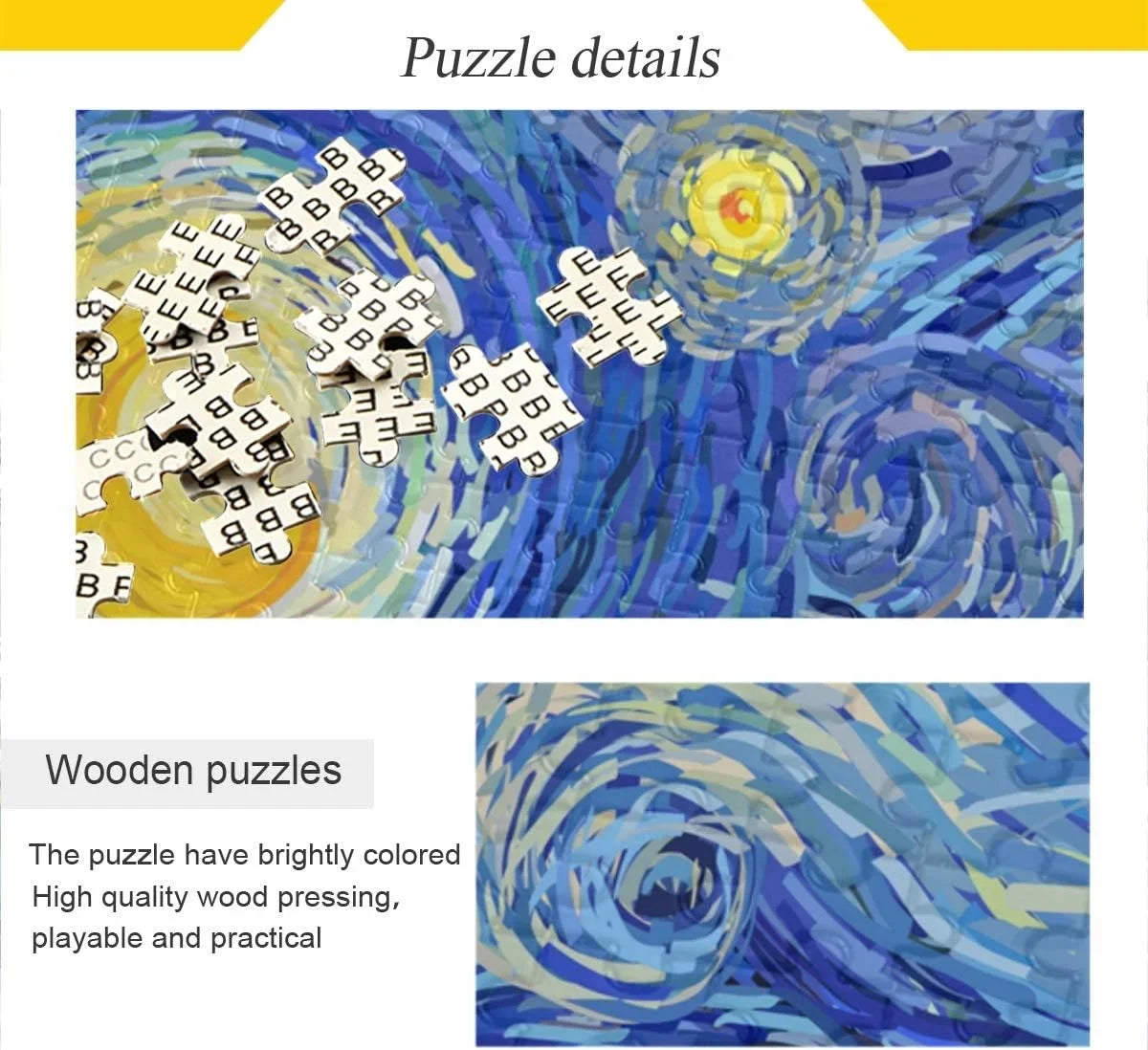 Adults Puzzles Print Cloud Stars Starry Swirly Kids Puzzle Wellsay Glowing Style Moon Sky Jigsaw Van DIY Night Gift 1000 Gogh Pieces for