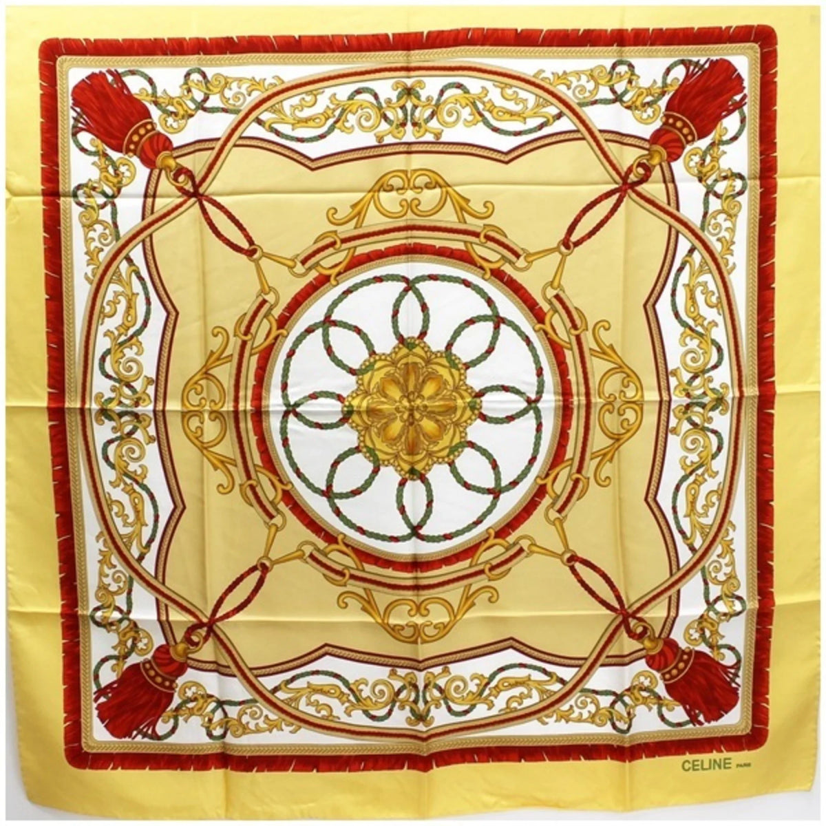 Pre-Owned muffler scarf yellow ladies silk CELINE Celine (Good)