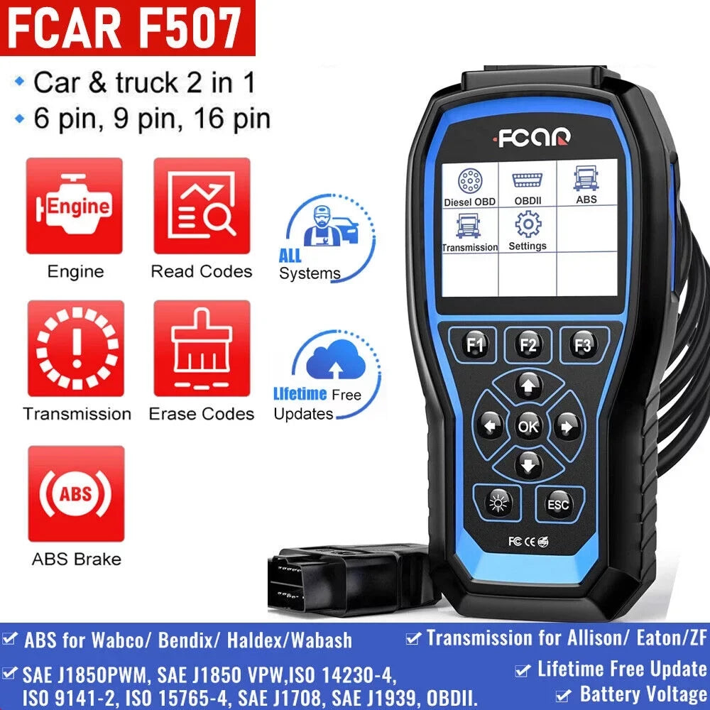System Volvo for Duty FCAR Scanner Heavy fit All Scanner ABS All OBD2 Tool Truck Scan Freightliner Reader F507 Heavy Diesel Code System Transmission Mack