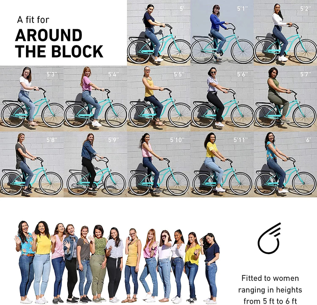 and The Wheels Black Women's 26" Beach sixthreezero Bicycle Around Green Grips Cruiser Single-Speed Block Seat Mint with
