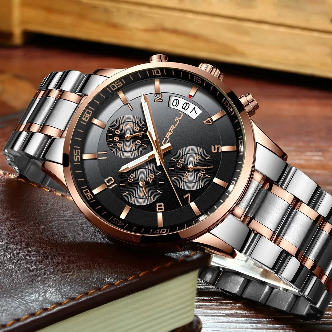 Watch relogio Chronograph CRRJU Luxury Business Steel masculino Mens Watches Fashion Watch Waterproof Quartz Men for Stainless