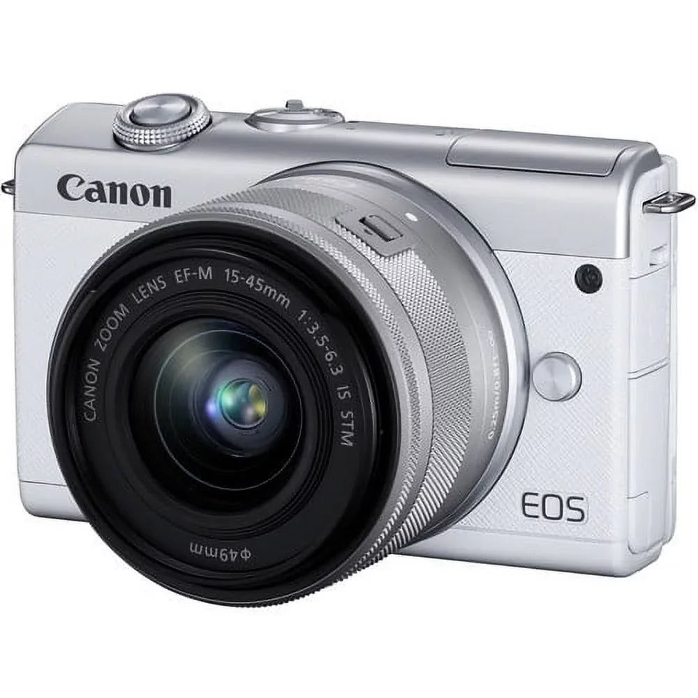 More Memory 64GB + Camera with EOS + Mirrorless Tripod + with 15-45mm (White) 2x Digital Canon Cards Battery Lens Kit Spare M200