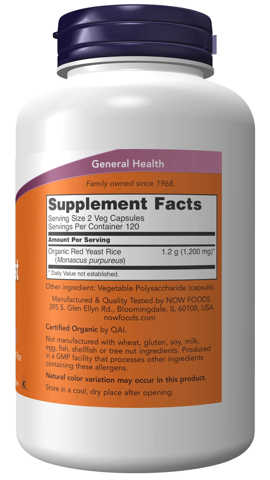 Red Made Rice mg, 600 Rice, Yeast Red Yeast Supplements, Capsules Veg 240 NOW with Organic