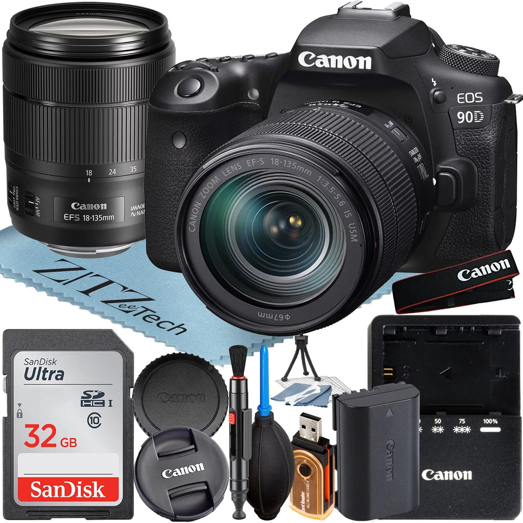 DSLR Canon Bundle USM Lens Camera 32GB + Card 90D + EOS Accessory IS SanDisk ZeeTech with Memory 18-135mm