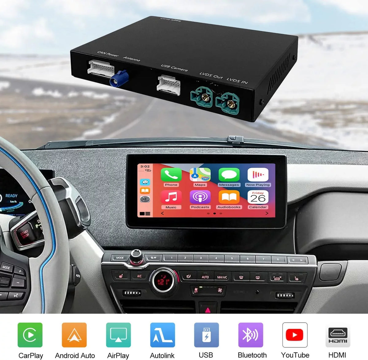 Top Auto, Support Road NBT Carplay 2012-2017 Reverse Decoder Android Original Car for Knob Camera, i3 Control Wireless I01 Kit Year, Retrofit System BMW Mirrorlink,