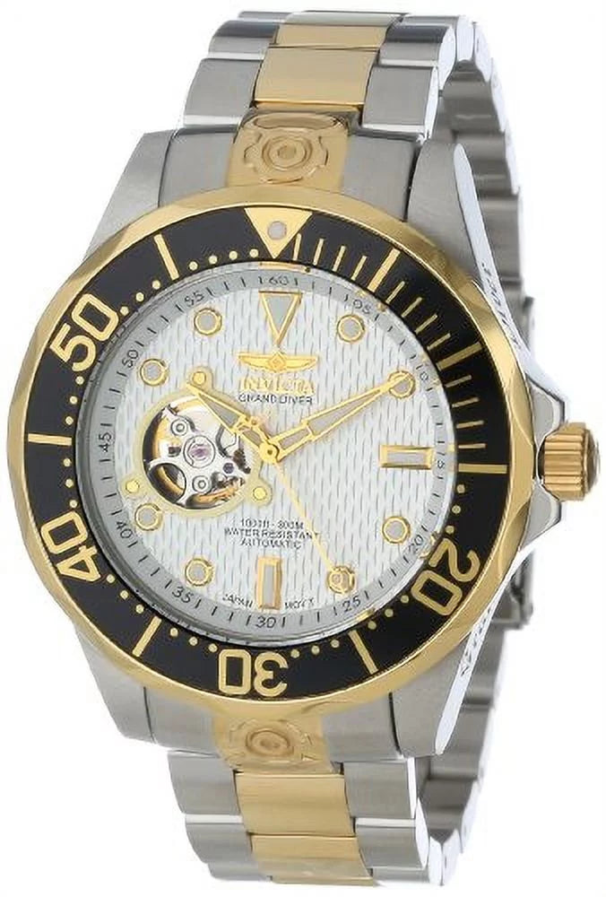 Diver White Tone Watch Men's 13704 Stainless Invicta Grand Dial Steel Textured Two Automatic