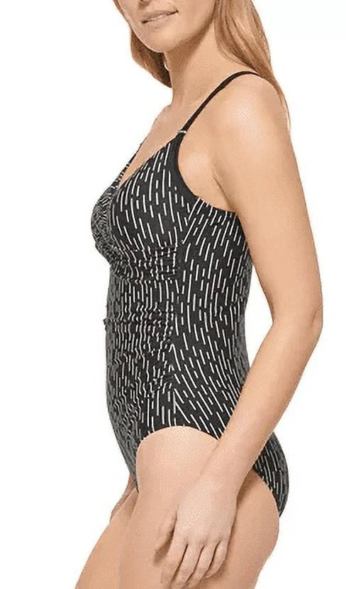 Twist Tummy Front 4 Klein Black Calvin Size Swimsuit Women's Control Piece One