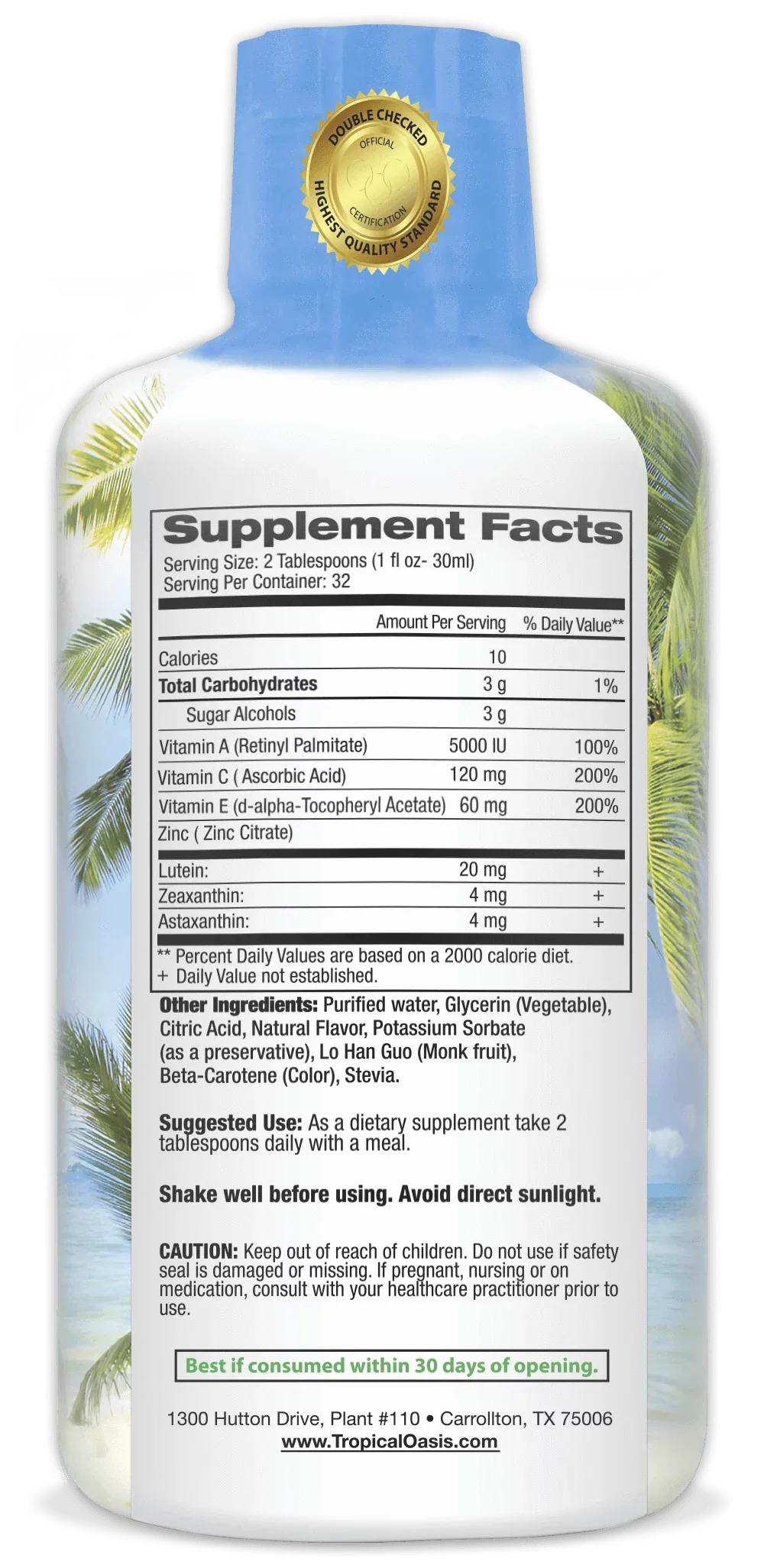 Astaxanthin Zeaxanthin, Absorption 20/20 with 32oz Lutein, Tropical – - Eye – Max Formula Vision Vitamin Servings, Oasis 32