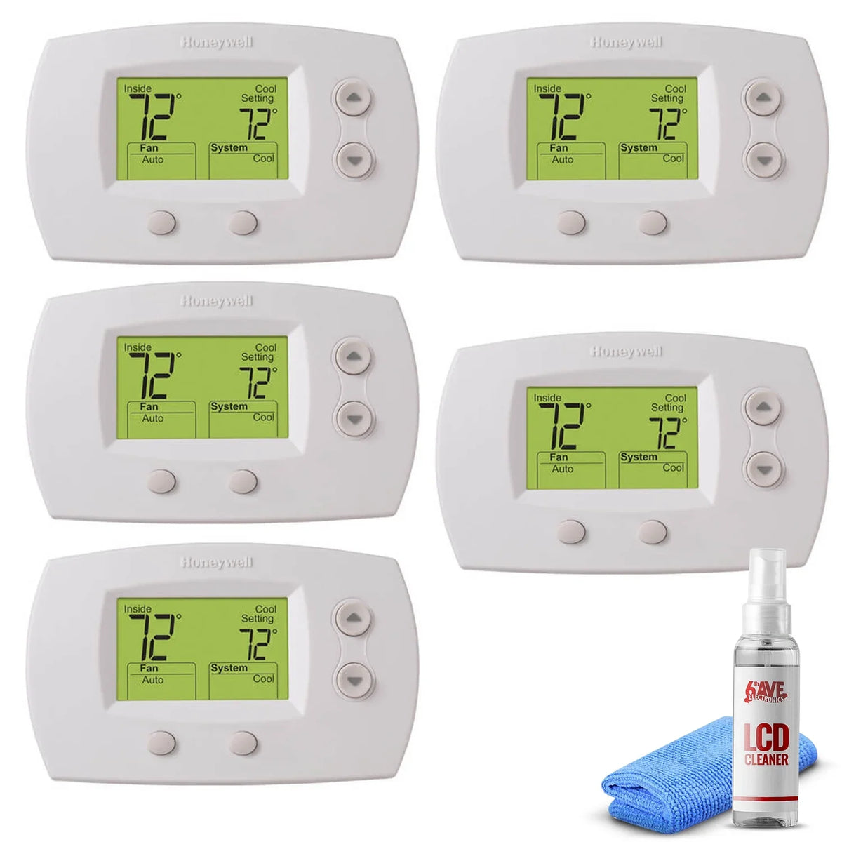 Cooling Non-Programmable Cleaner TH5220D1029 Screen Honeywell Heat LCD + 2 and 2 Thermostat, 5-Pack 5000 Focuspro Large