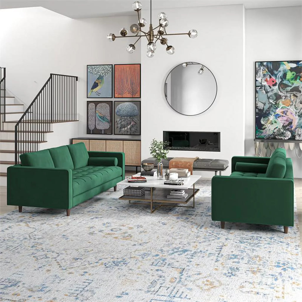 Set Velvet Back Pillow Tahir in Sofa Green Mid-Century
