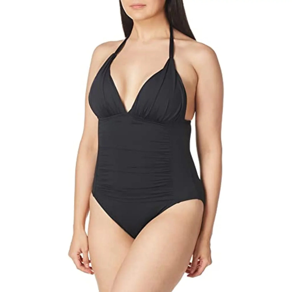 V-Neck 4 Piece Mio Blanca Black, Swimsuit, One Halter Goddess Island Standard La Women's