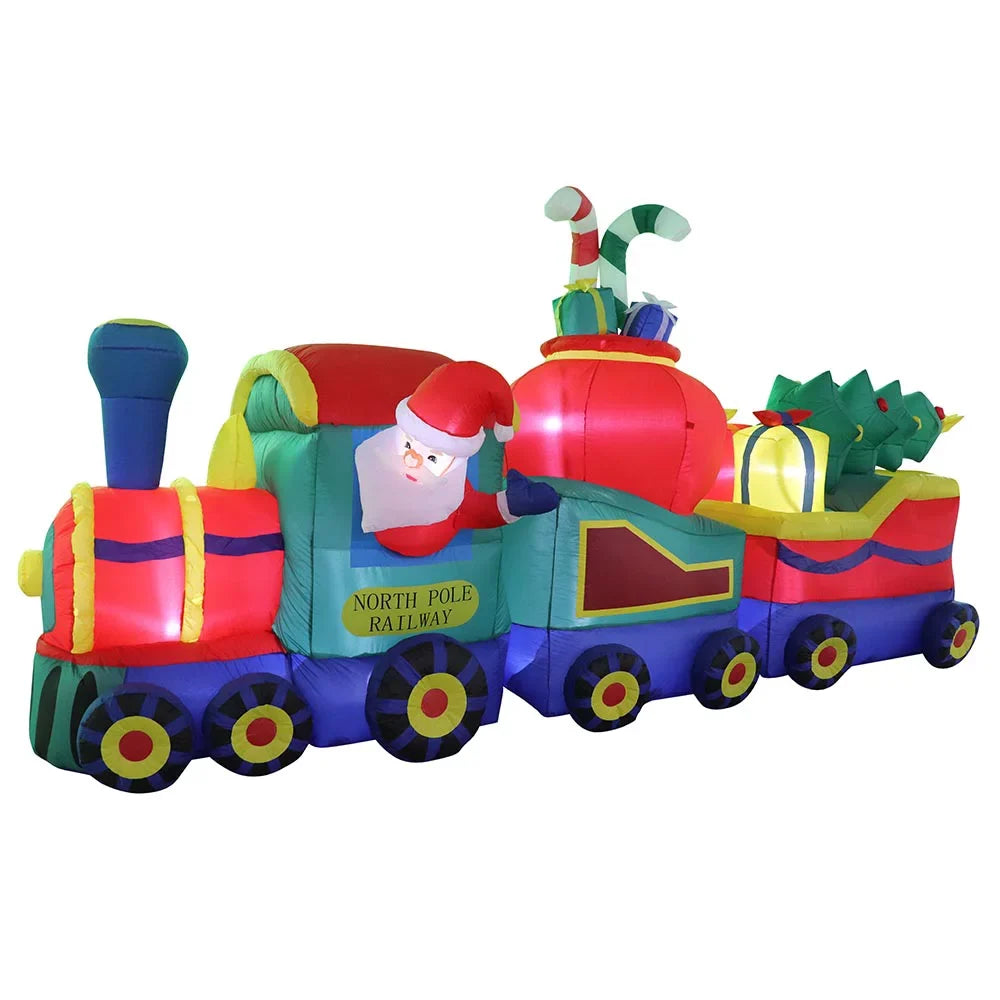 60" Yard Train Inflatable, Air Santa Tree Presents Characters Air Claus Blown with Christmas